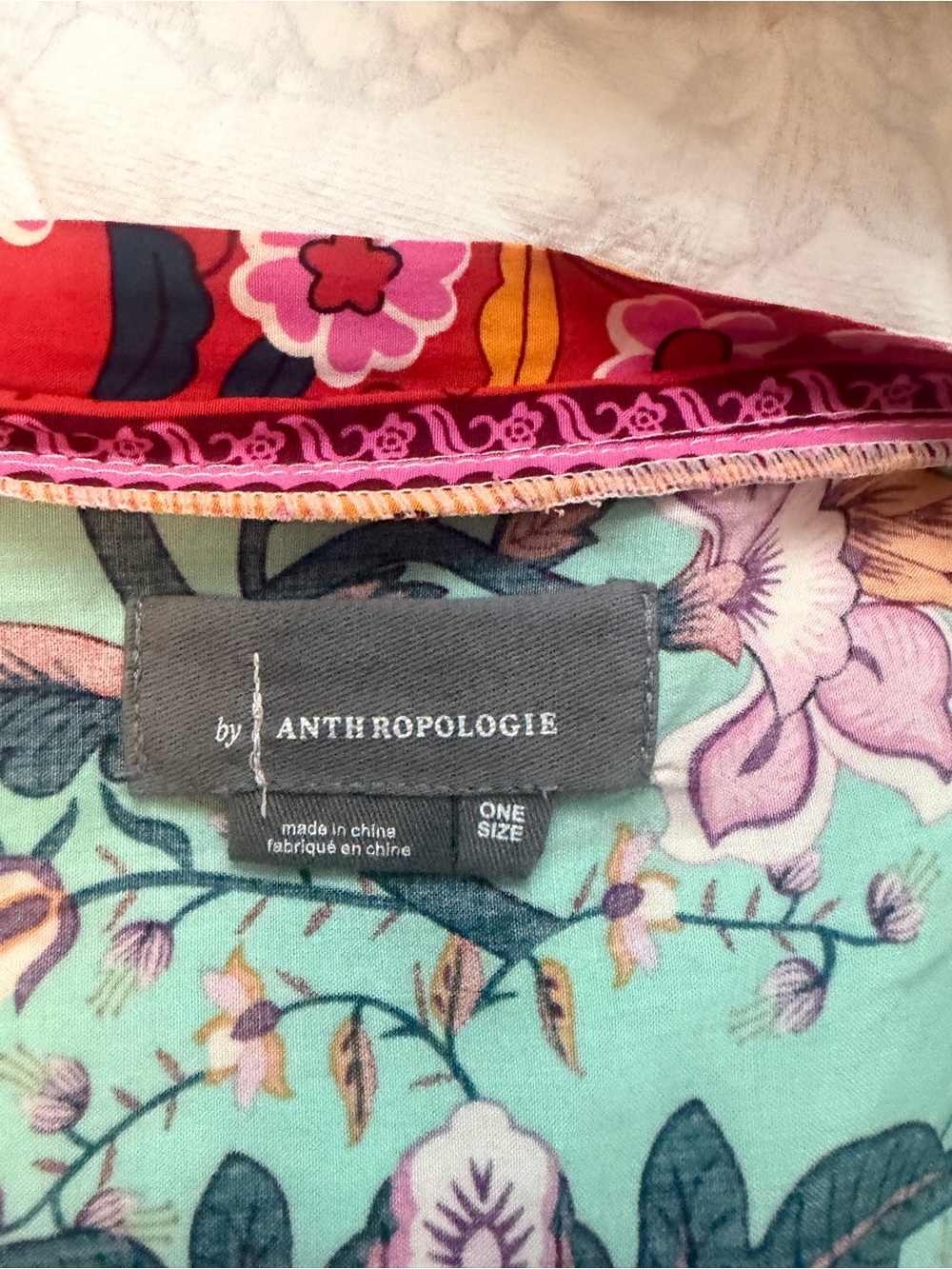 Anthropologie Mint Long Floral Kimono Robe Pink & Orange Trim - Picture 4 of 5